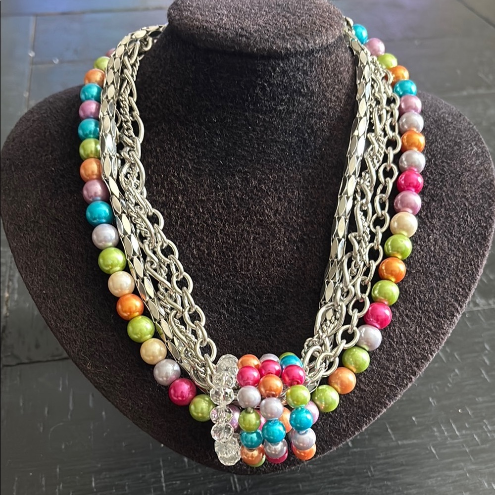 DaVinci Colorful Chunky Multicolor Beaded Chain Necklace